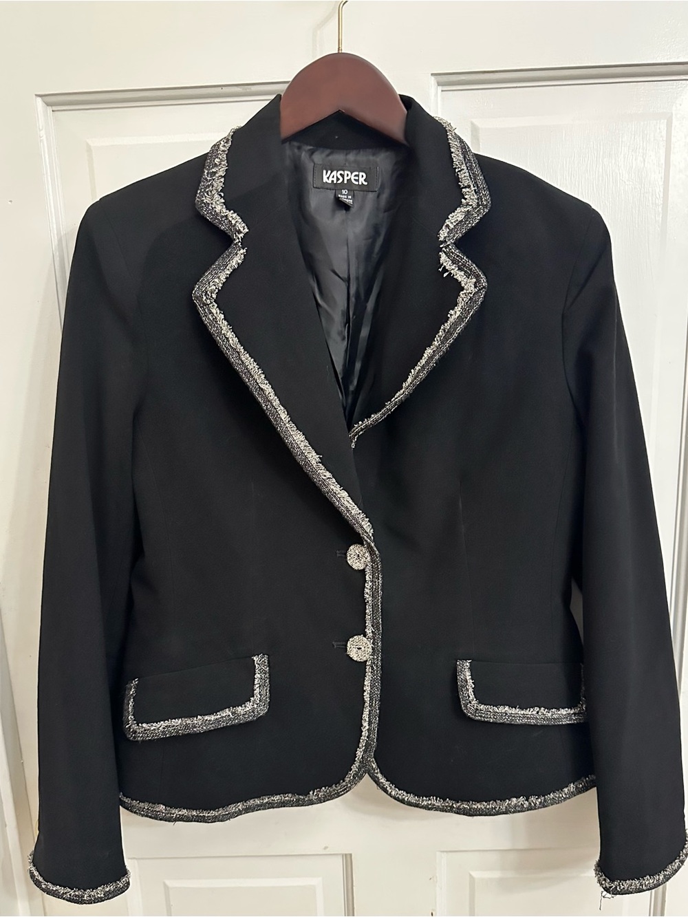 Kasper Black Blazer with Fringe Piping